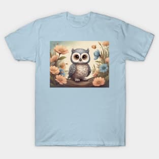 Owl and Pink & Light Blue Floral T-Shirt